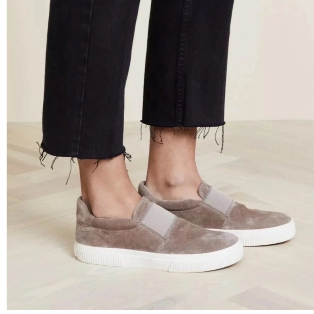 VINCE Kirkland Taupe Suede Slip‎ On Sneakers Elastic Band Casual Women US 9.5